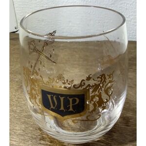 VIP Roly Poly Cocktail Glass Gold Swords Lion Royal Crest Black Barware